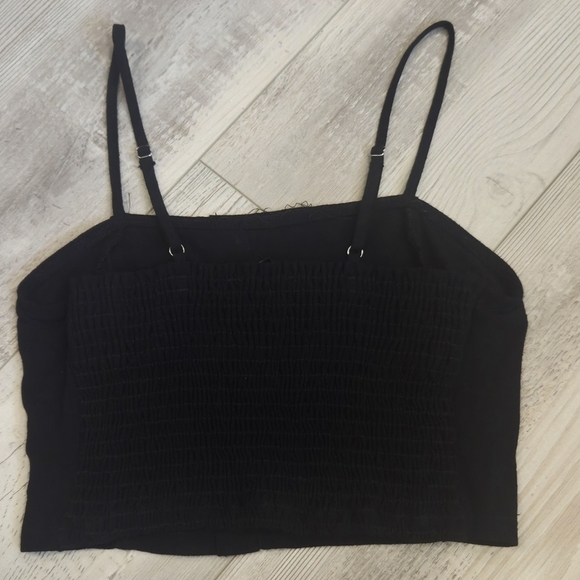 Dainty Hooligan Black Spaghetti Strap Crop Top With Brown Buttons & Cinched Back - Picture 5 of 5